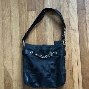 Black Leather Shoulder Bag- adjustable handle